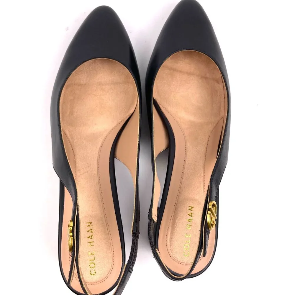 Cole Haan Go-to Slingback Pump 45 mm Womens Black Leather Shoes Size 9.5 B - Picture 8 of 10